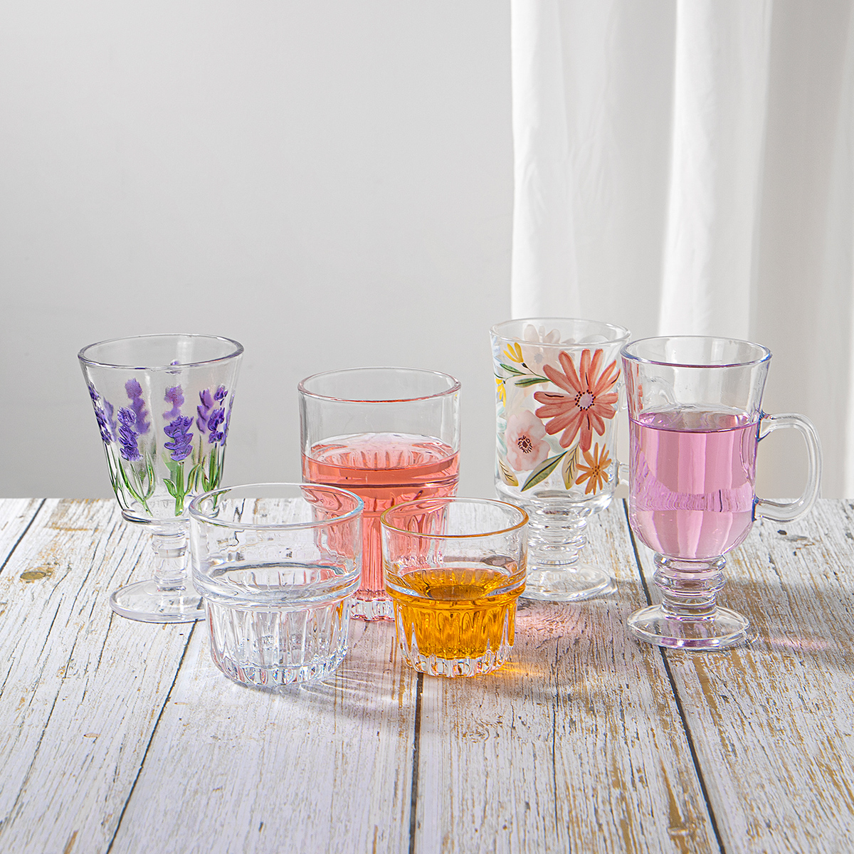 Flower Decal Drinking Glass Cup