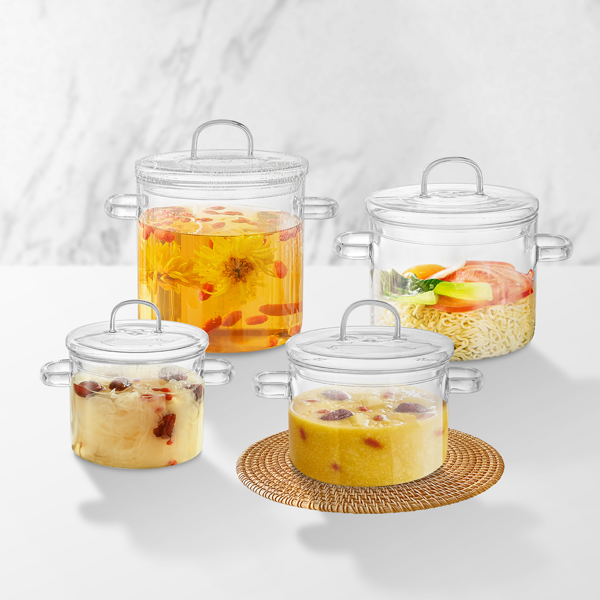 heat-resistant clear glass cooking pots for kitchenware