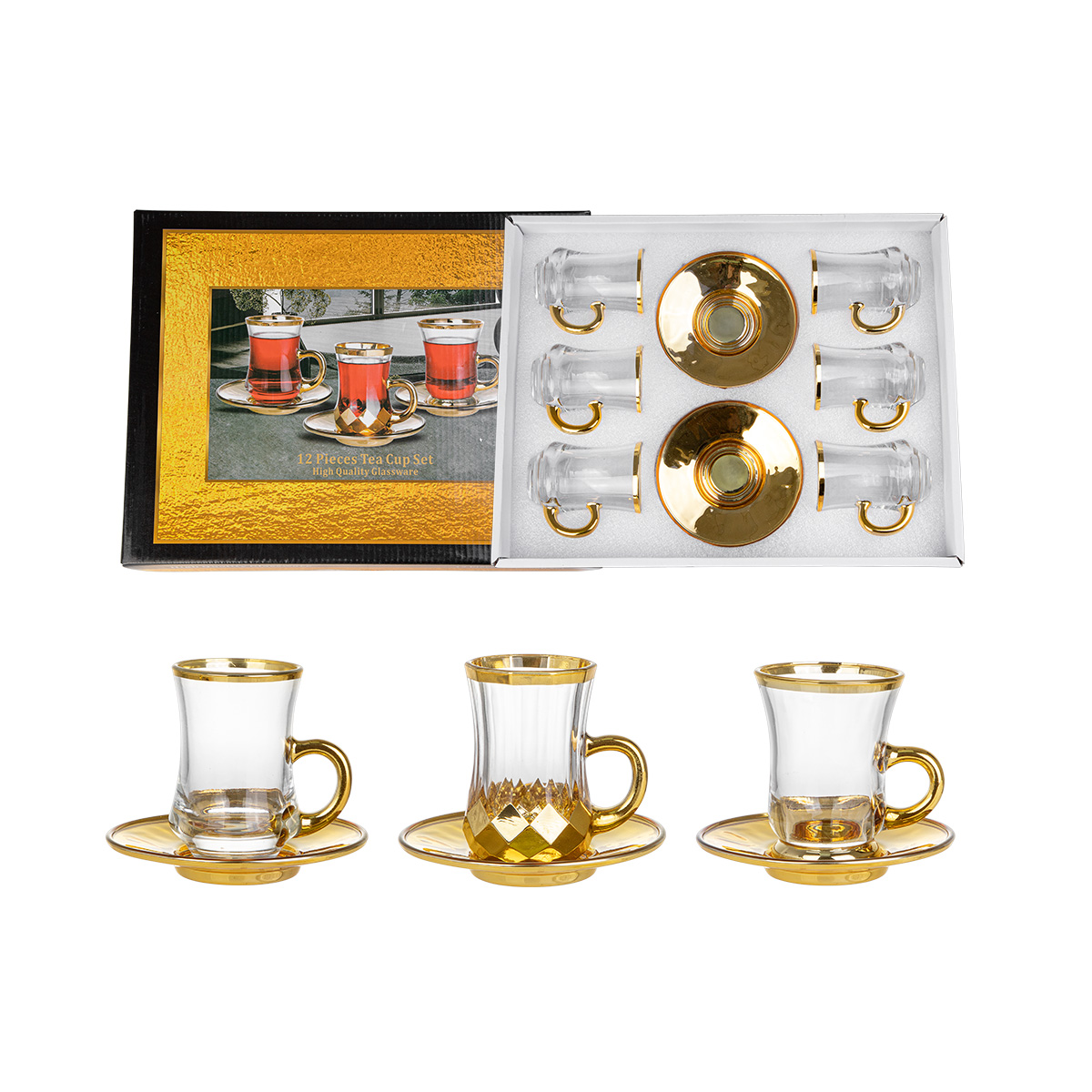 Tea And Coffee Cups With Gold Border Gift Box Set