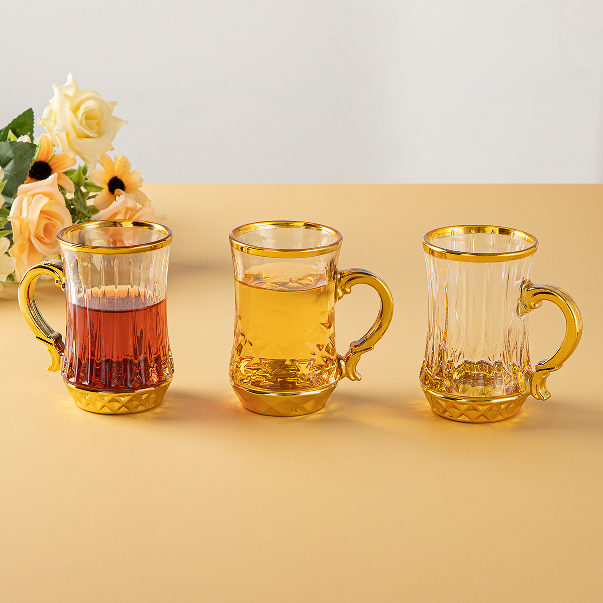Glass Coffee Cup with Handle and Saucer Tea Cups