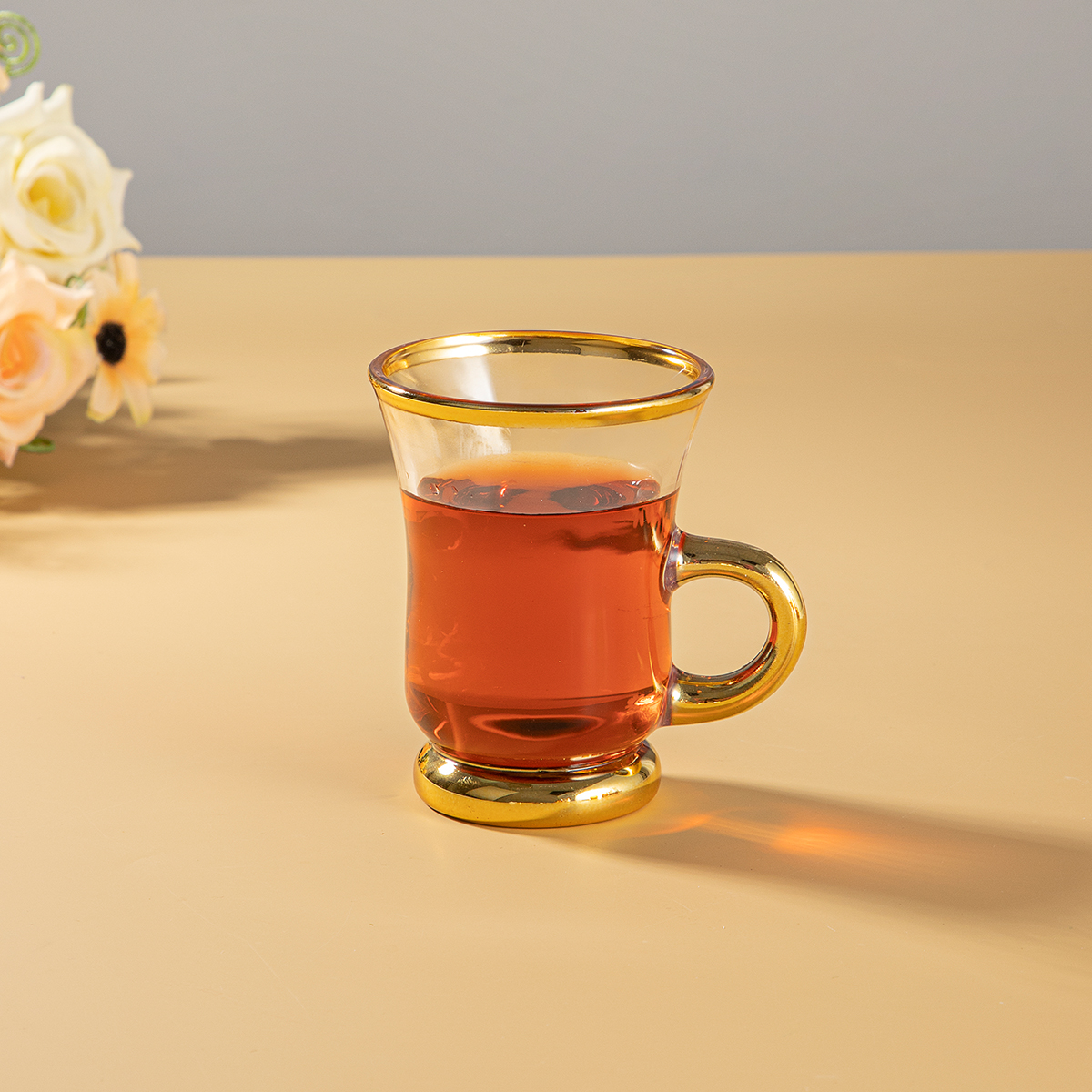 Luxury Engraved Plated Glass Tea Cup Sets