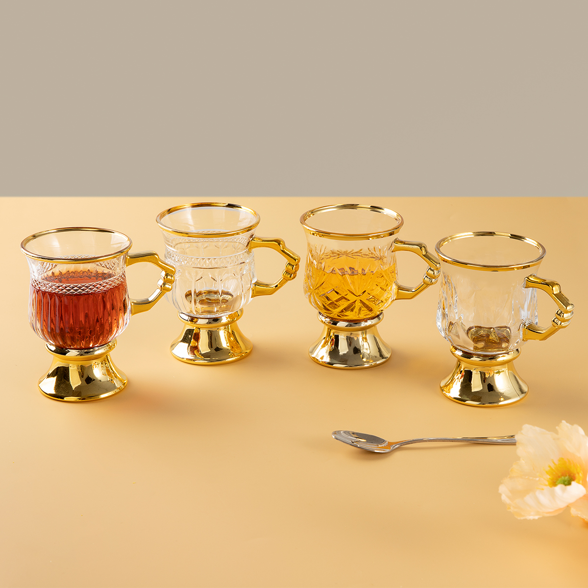 Luxury Engraved Plated Glass Tea Cup Sets for Promotional Gifts