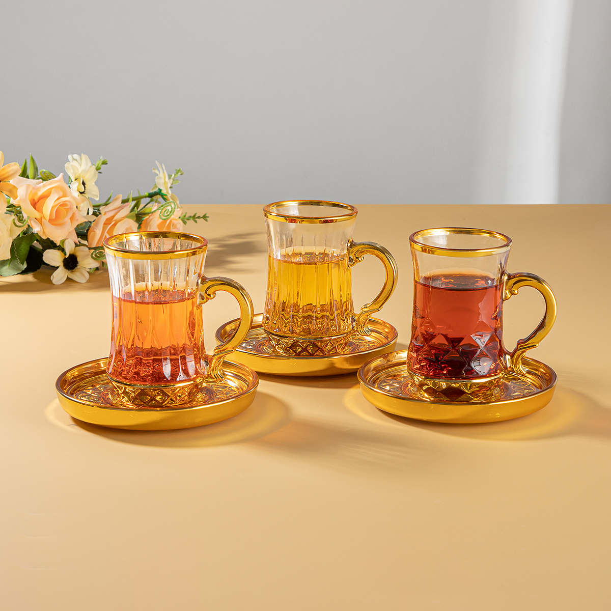 Glass Coffee Cup with Handle and Saucer Tea Cups