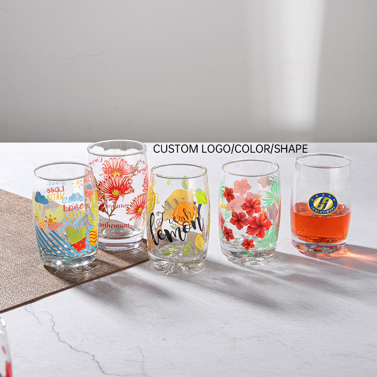Custom Printing Short Tumbler Printed Glasses for Water Juice