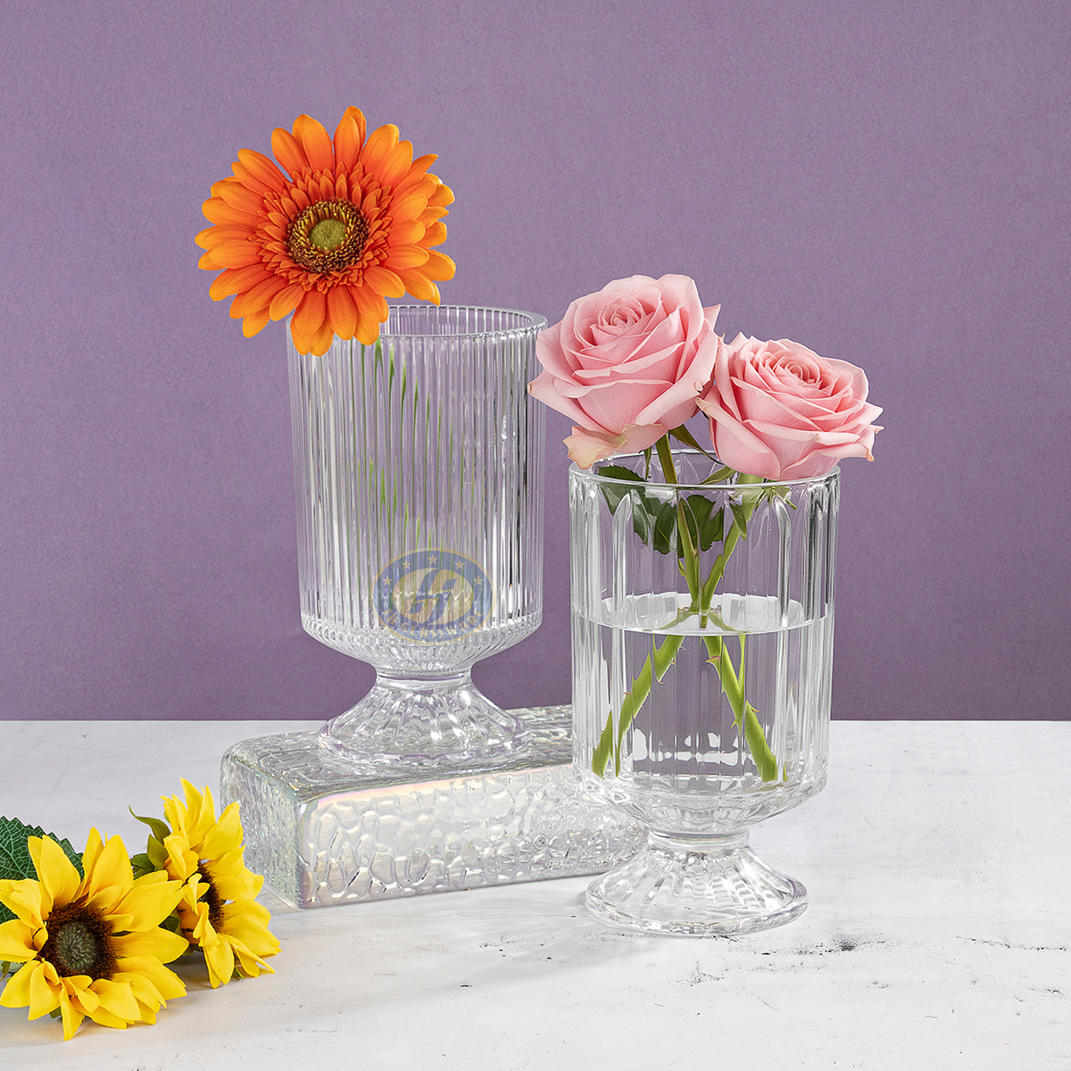 Glass Diamond Embossed Vase for Wedding Home Decor