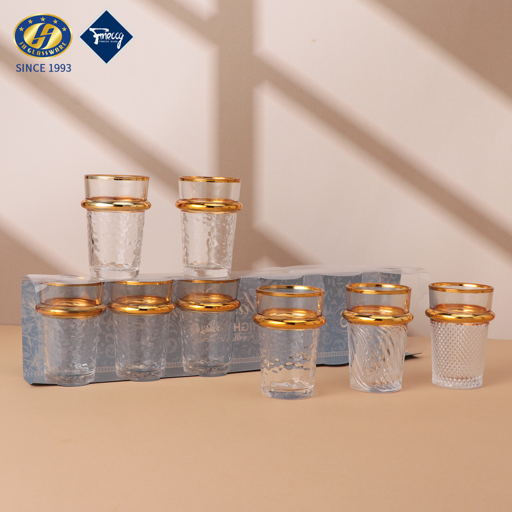 Creative Transparent Gold Stamping Embossed Glass Latte Tea Coffee Cup