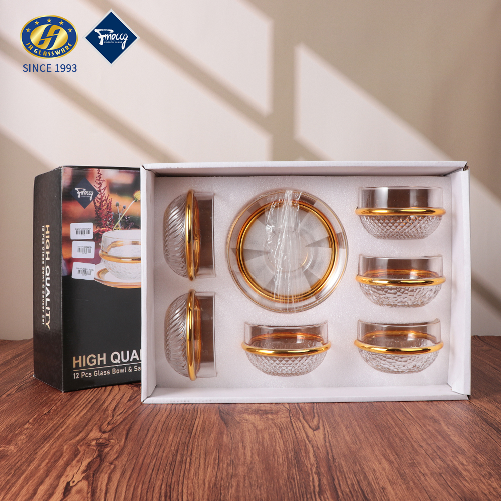 12pcs Food Glass Bowl Dish Plate Set With Gift BOX