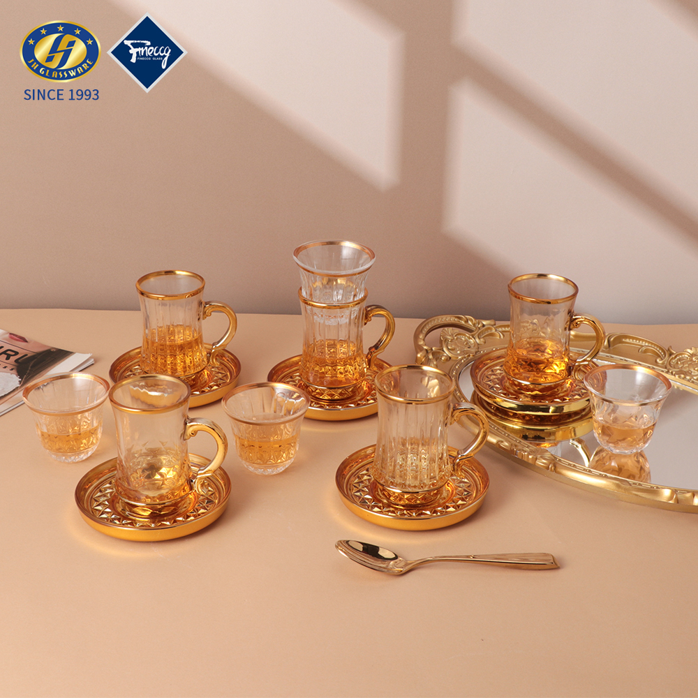 Glass Coffee Cup with Handle and Saucer Tea Cups