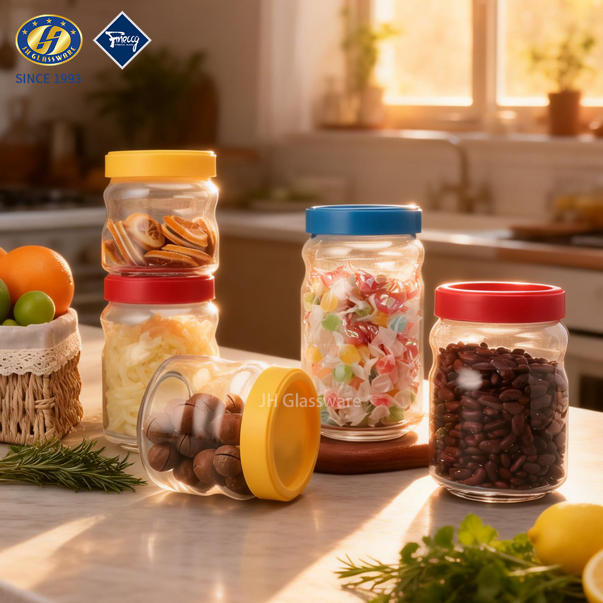 Premium Glass Food Jars with Sealed Lids, Reusable Glass Canisters for Grains, Snacks & Candies