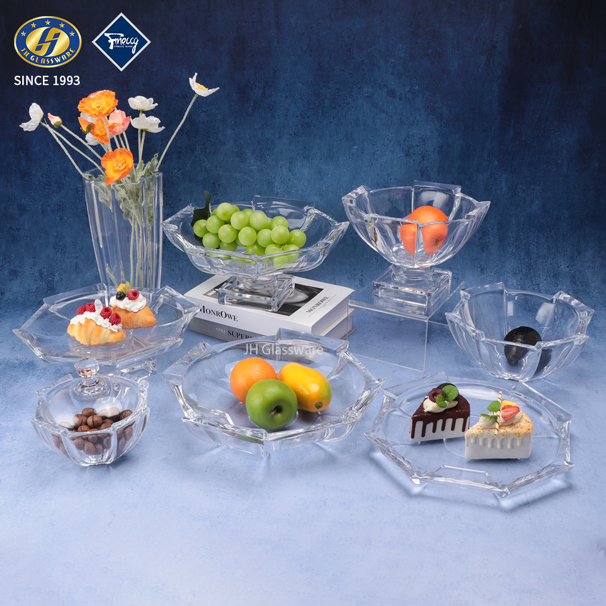 JH Glassware Geometric Glass Serving Collection – Premium Lead-Free Glass Tableware Since 1993