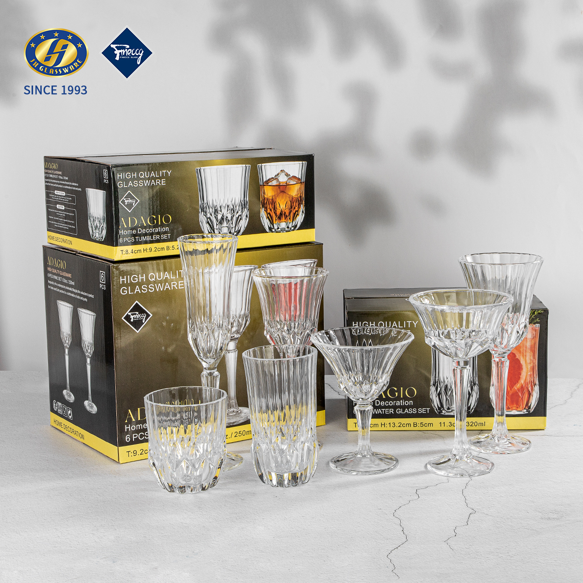 Vertical Ribbed Glass Drinkware Collection - Wine, Cocktail & Tumbler Glasses
