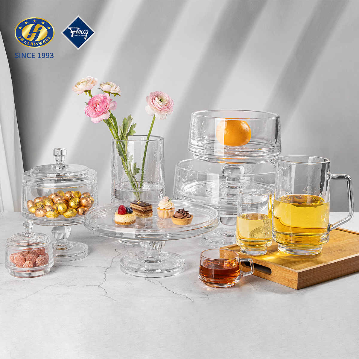 Minimalist Glass Tableware Set - Pitchers, Dessert Platters & Storage Jars