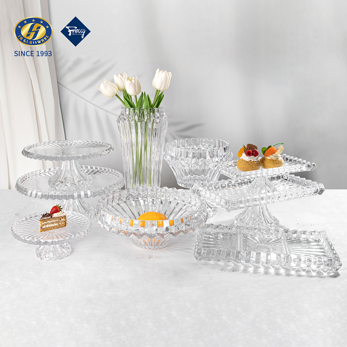 Cut Crystal Glass Serving Collection - Cake Stands, Platters & Bowls