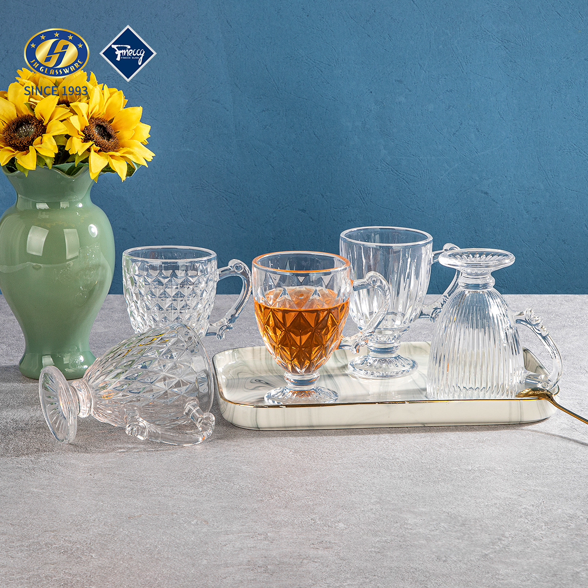 Z2057 Series Diamond Cut Glass Drinkware & Tea Set | Lead-Free, Bulk Wholesale