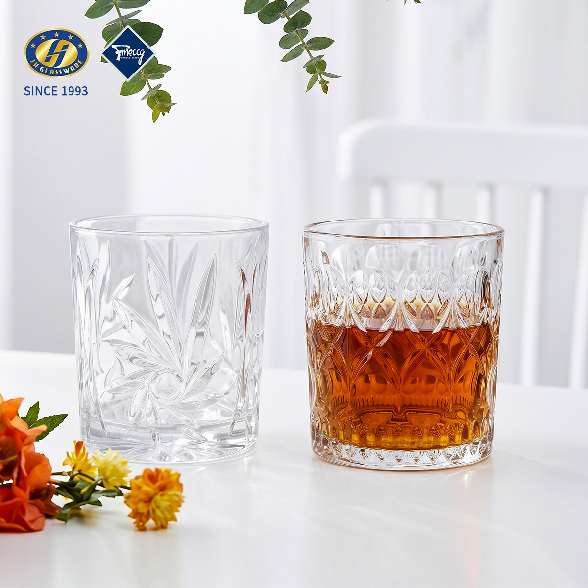 2 Styles Vintage Embossed Rocks Whiskey Glass Tumbler 290ml Short Crystal Cocktail Cup 6Pcs Gift Set Wholesale
