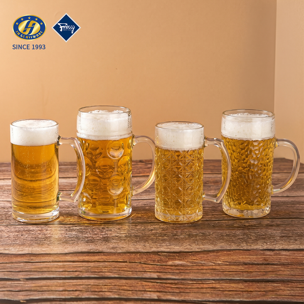 Clear Glass Beer Mugs With Handle, Large Capacity Pub Beer Glass Cups, Custom Logo Wholesale Ready Goods FINECCG