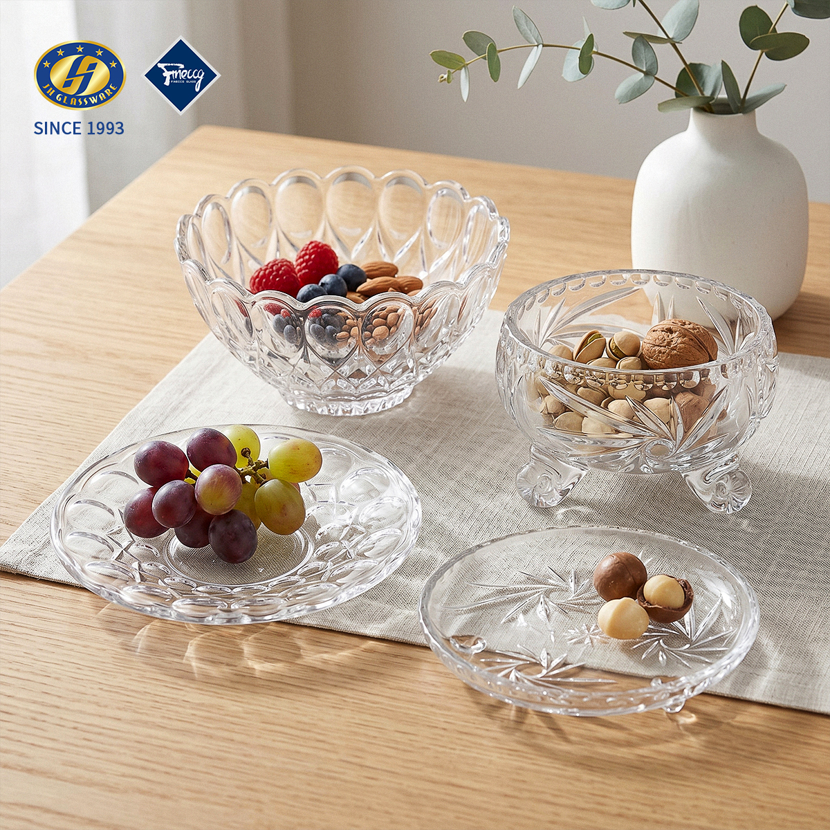 Diamond Cut Glass Water Pitcher Set With Matching Tumbler Cups, Embossed Glass Beverage Jug For Iced Tea Fruit Juice Wholesale FINECCG Ready Goods