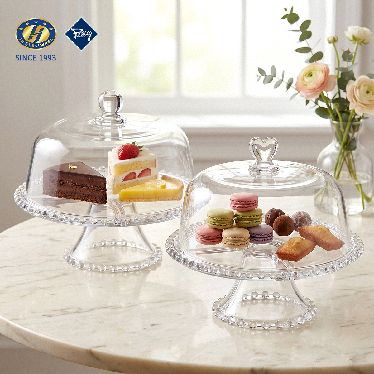 Beaded Rim Glass Cake Stand With Dome Lid, 6 In 1 Multi-Purpose Crystal Dessert Display Plate For Cake Fruit Snack Salad, Gift Box Pack Wholesale FINECCG Ready Goods