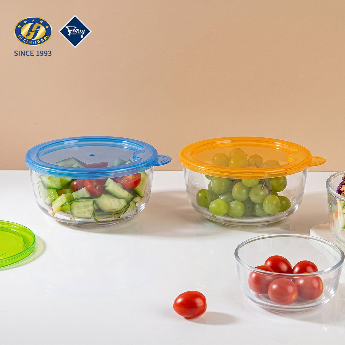 Clear Glass Food Storage Bowl Set With Color Silicone Sealing Lids, Multi Size Prep Salad Fruit Glass Containers