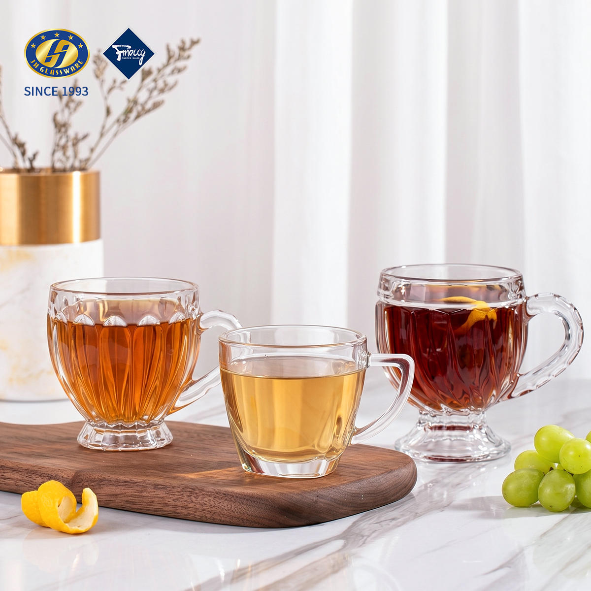 Clear Lead-Free Glass Tea Mug With Handle Short Drinking Cup For Herbal Tea Fruit Water Home Table Decor